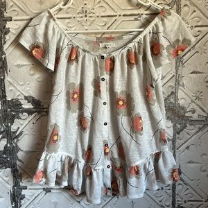 Maurices ruffle floral print button down off shoulder top